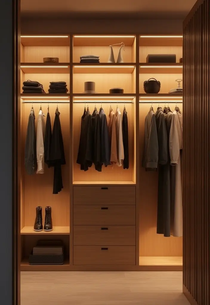 30 Bedroom Wardrobe Design Ideas That Maximize Space Beautifully - 10. Wardrobe with Integrated Lighting