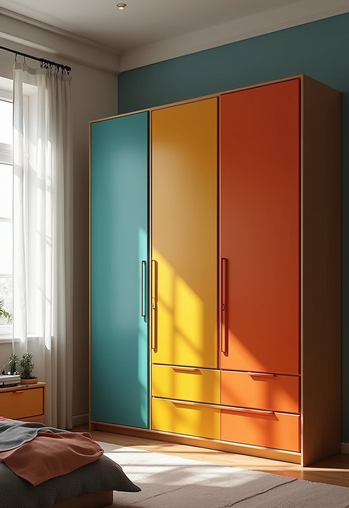 30 Bedroom Wardrobe Design Ideas That Maximize Space Beautifully - 17. Color-Blocked Wardrobes