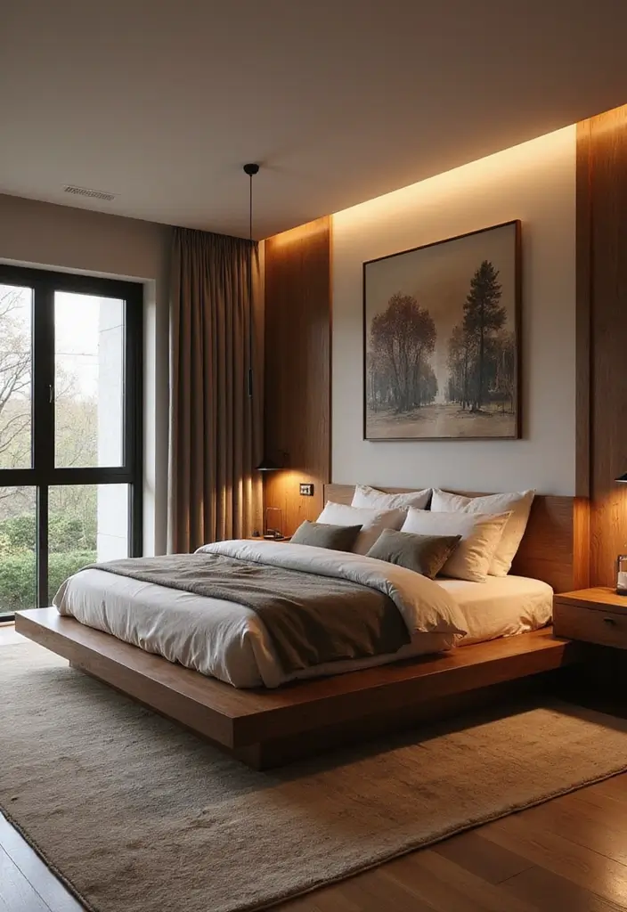 30 Cherry Wood Bedroom Decor Ideas That Feel Rich and Cozy - 1. Luxurious Cherry Wood Platform Bed