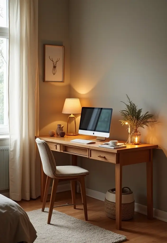 30 Cherry Wood Bedroom Decor Ideas That Feel Rich and Cozy - 12. Cherry Wood Desk for a Cozy Workspace