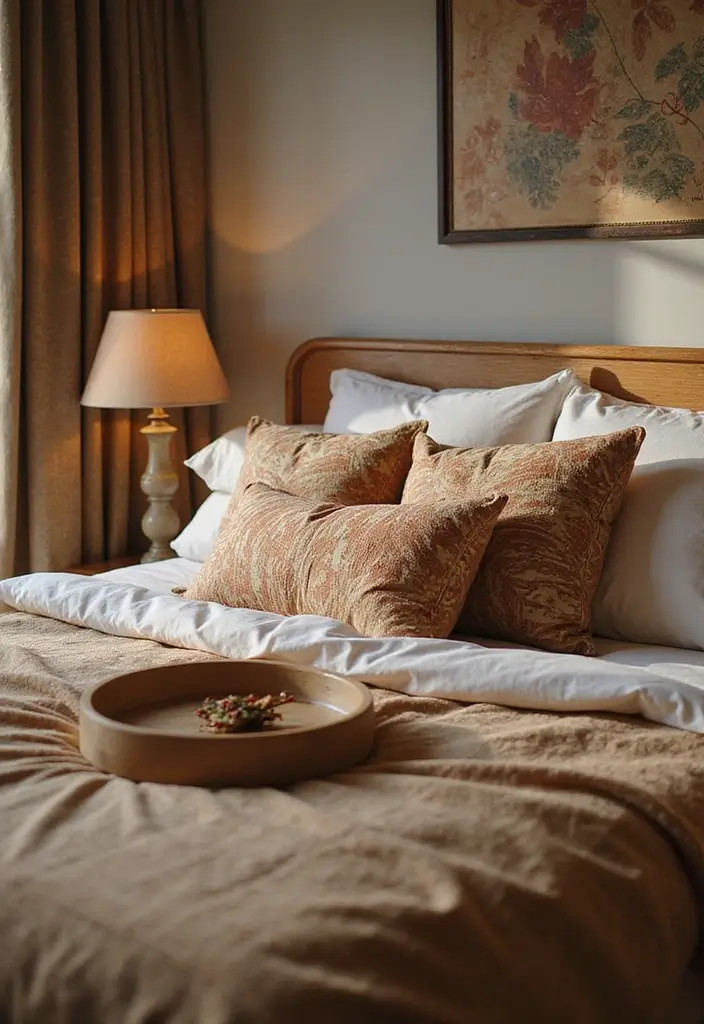 30 Cherry Wood Bedroom Decor Ideas That Feel Rich and Cozy - 15. Cherry Wood Decorative Pillows