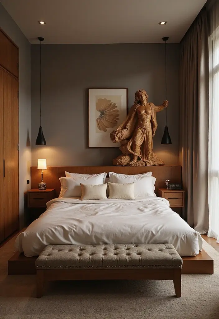 30 Cherry Wood Bedroom Decor Ideas That Feel Rich and Cozy - 16. Cherry Wood Sculpture or Art Piece
