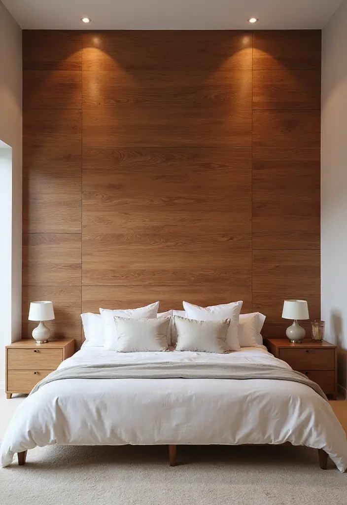 30 Cherry Wood Bedroom Decor Ideas That Feel Rich and Cozy - 4. Rich Cherry Wood Accent Wall