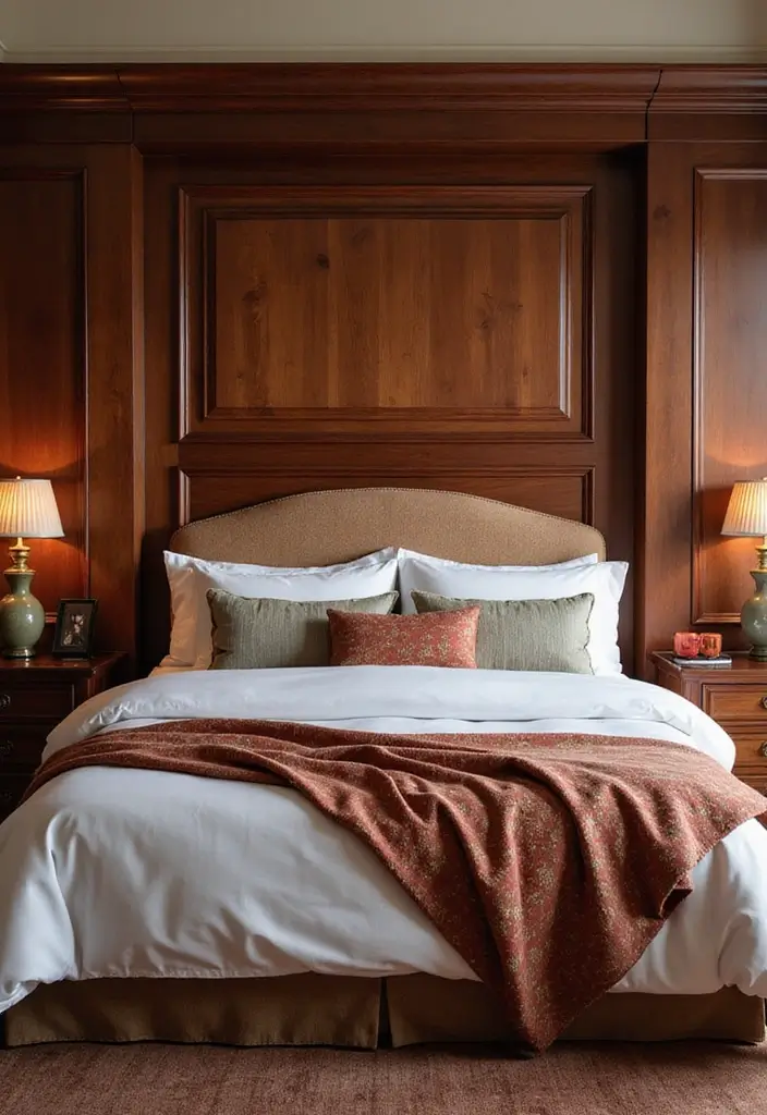 30 Cherry Wood Bedroom Decor Ideas That Feel Rich and Cozy - 9. Luxurious Cherry Wood Headboard