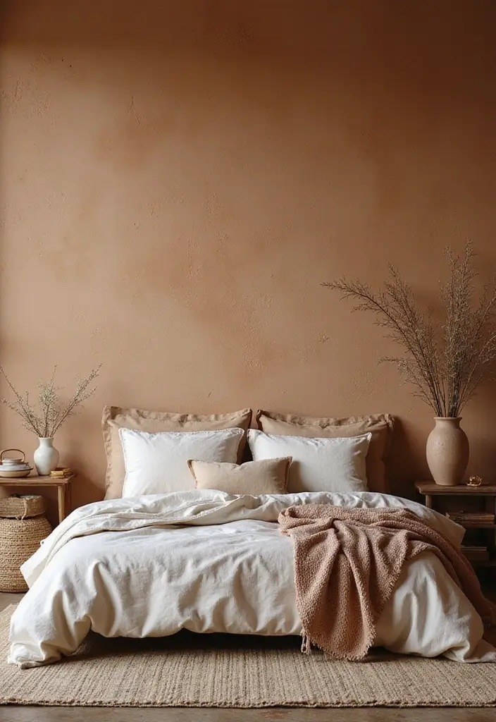 30 Cozy Boho Bedroom Ideas That Feel Dreamy and Relaxed - 1. Earthy Textured Walls