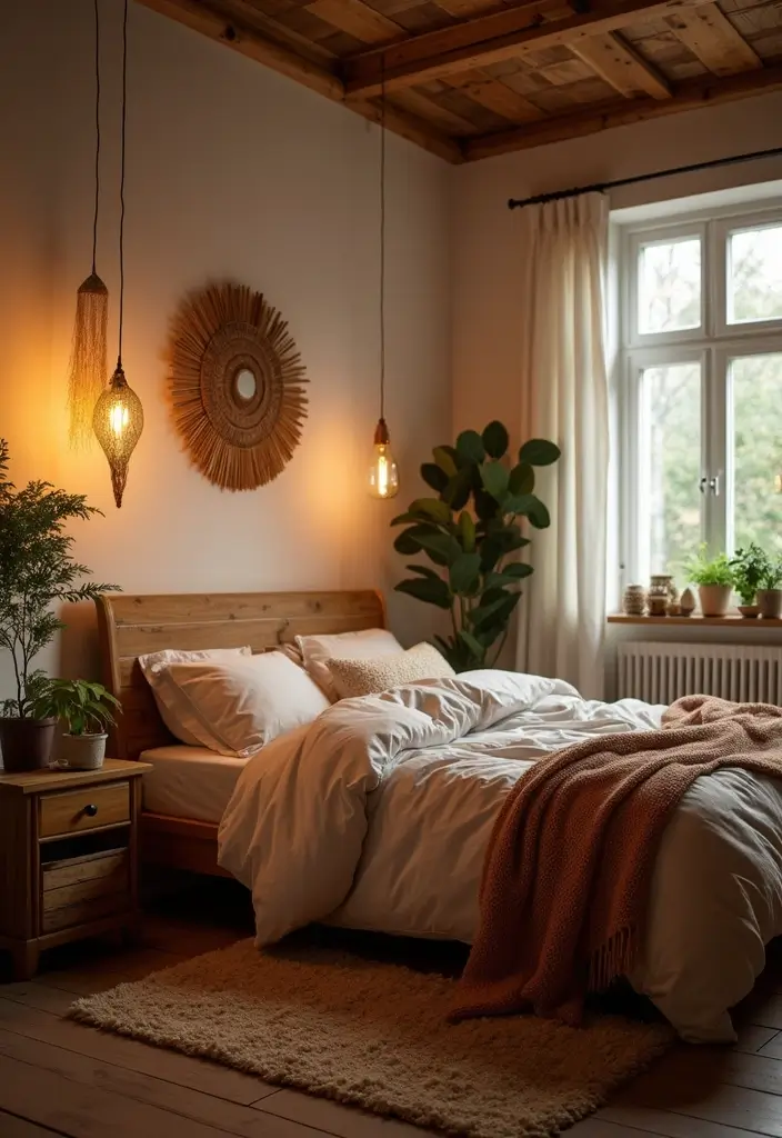 30 Cozy Boho Bedroom Ideas That Feel Dreamy and Relaxed - 15. Sustainable Lighting Options