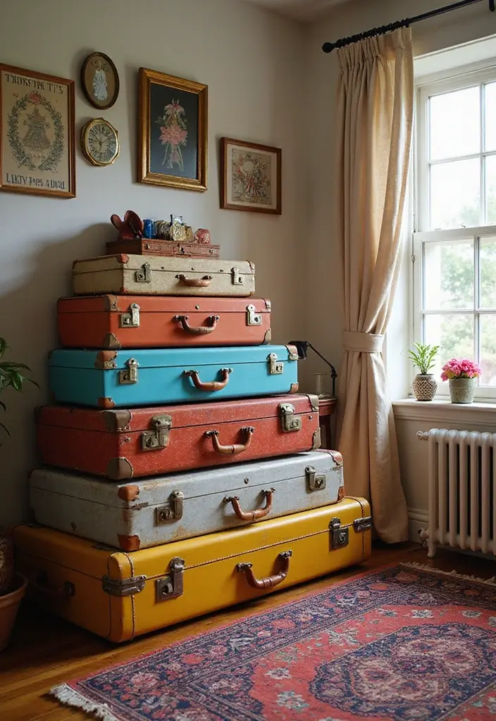 30 Cozy Boho Bedroom Ideas That Feel Dreamy and Relaxed - 16. Vintage Suitcase Storage