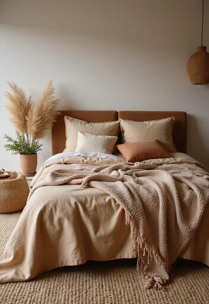 30 Cozy Boho Bedroom Ideas That Feel Dreamy and Relaxed - 7. Organic Bedding Materials