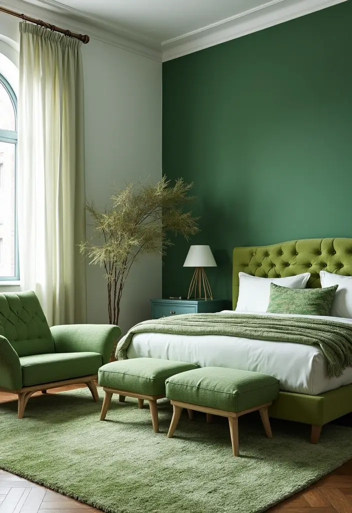30 Dark Green Bedroom Ideas That Feel Cozy, Calm & Luxurious - 23. Green Accented Furniture