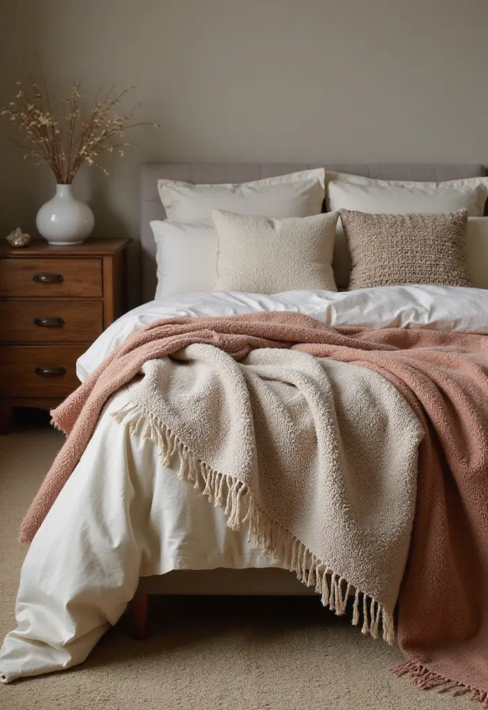 30 Dark Green Bedroom Ideas That Feel Cozy, Calm & Luxurious - 28. Warm Cozy Throws