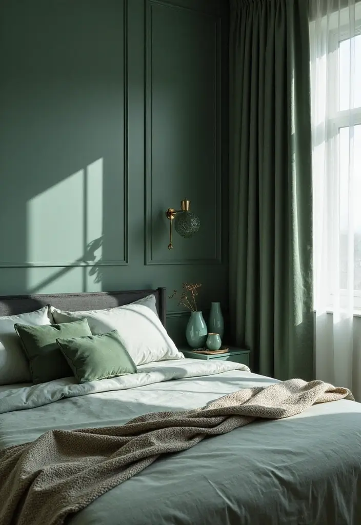 30 Dark Green Bedroom Ideas That Feel Cozy, Calm & Luxurious - 30. Soft Dark Green Accent Accessories