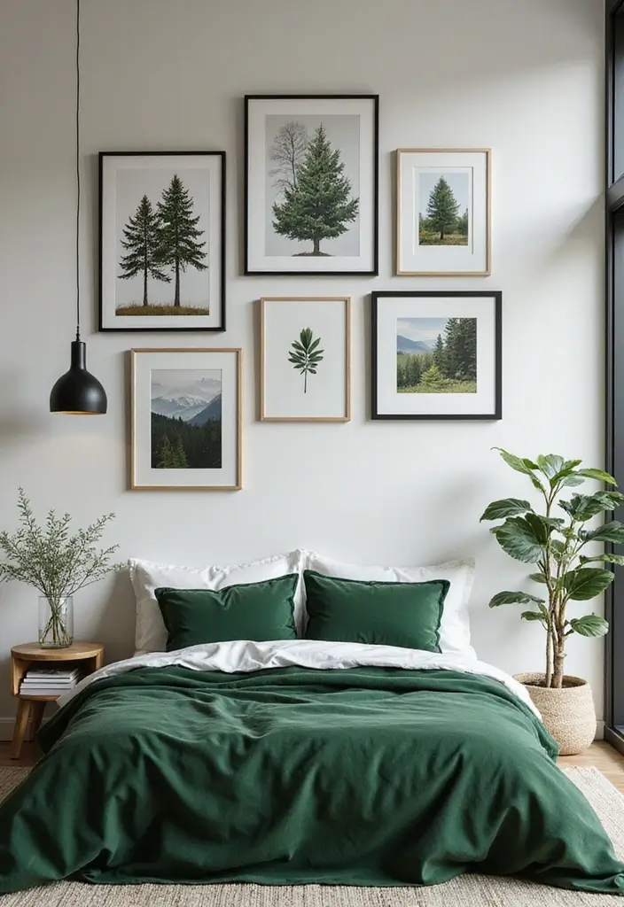 30 Forest Green Bedroom Ideas That Bring Nature Indoors - 13. Nature-Inspired Wall Art