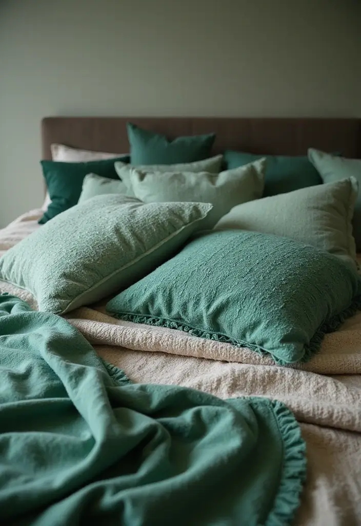 30 Forest Green Bedroom Ideas That Bring Nature Indoors - 9. Textured Fabrics