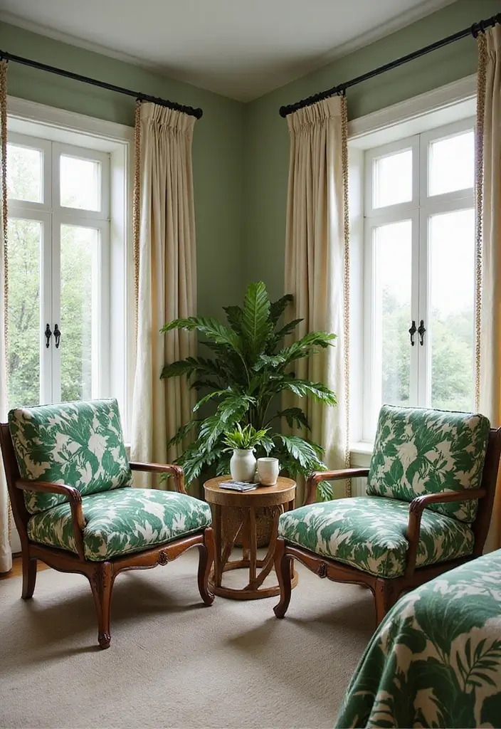 30 Jungle Bedroom Ideas for Adults That Bring Nature Indoors - 21. Botanical Print Upholstery