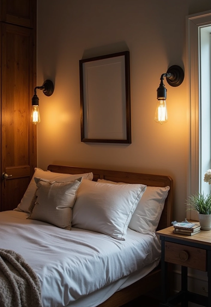 30 Men’s Small Bedroom Ideas That Feel Minimal & Masculine - 21. Industrial Lighting Fixtures