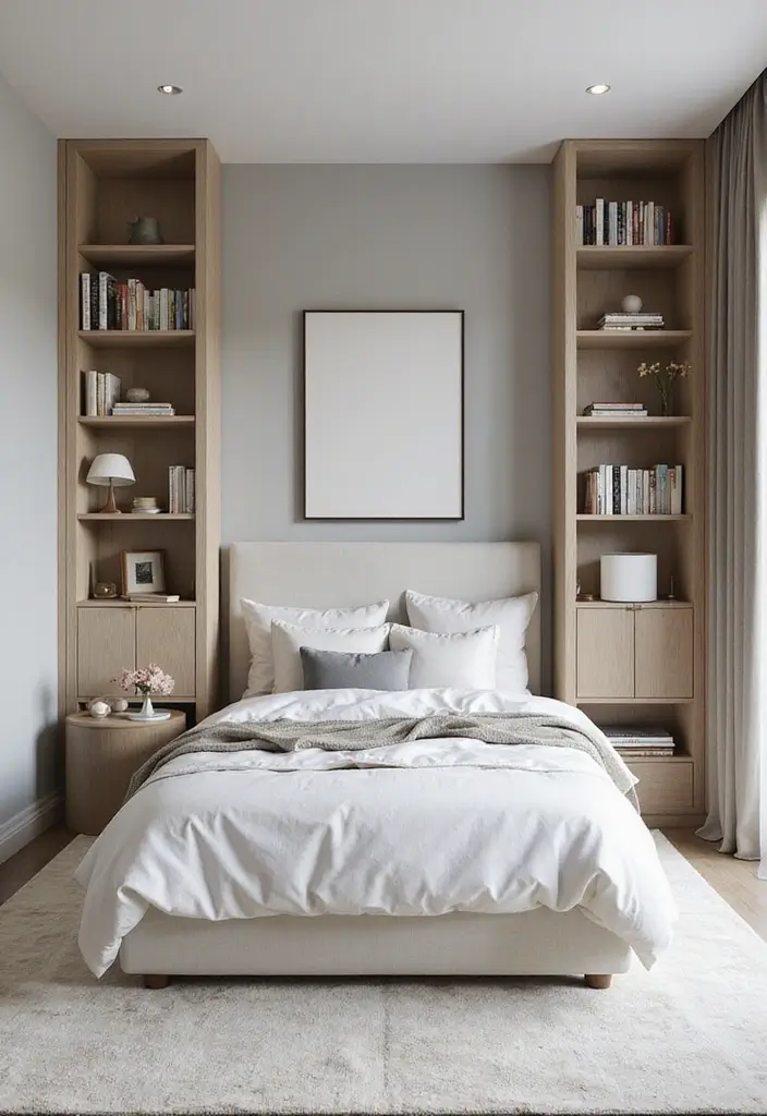30 Men’s Small Bedroom Ideas That Feel Minimal & Masculine - 22. Minimalist Bookshelves