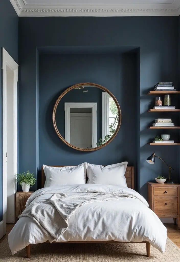 30 Midnight Blue Bedroom Ideas That Feel Bold and Sophisticated - 1. Elegant Navy Walls with White Trim