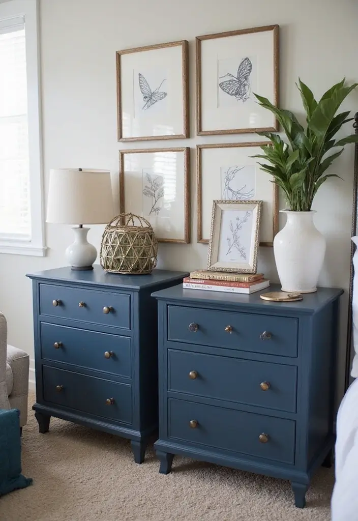 30 Midnight Blue Bedroom Ideas That Feel Bold and Sophisticated - 10. Layering Nightstands with Midnight Blue