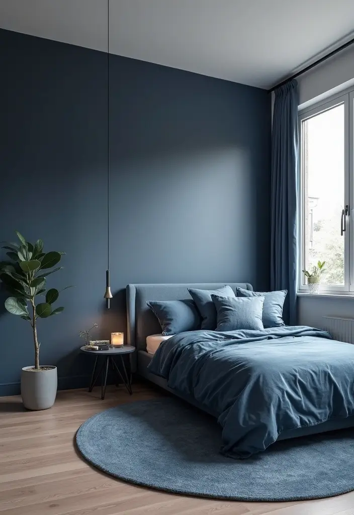 30 Midnight Blue Bedroom Ideas That Feel Bold and Sophisticated - 12. Minimalist Midnight Blue Decor