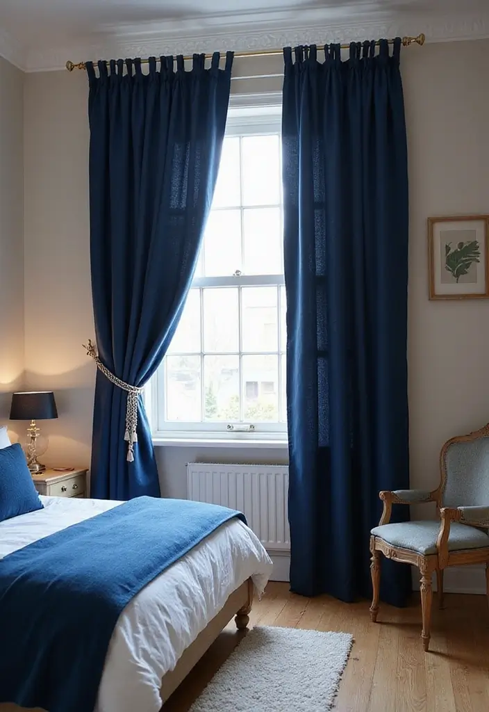 30 Midnight Blue Bedroom Ideas That Feel Bold and Sophisticated - 13. Midnight Blue Curtains