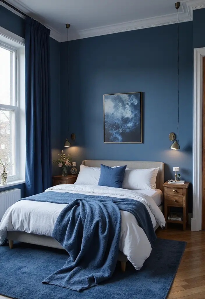 30 Midnight Blue Bedroom Ideas That Feel Bold and Sophisticated - 17. Midnight Blue Artwork