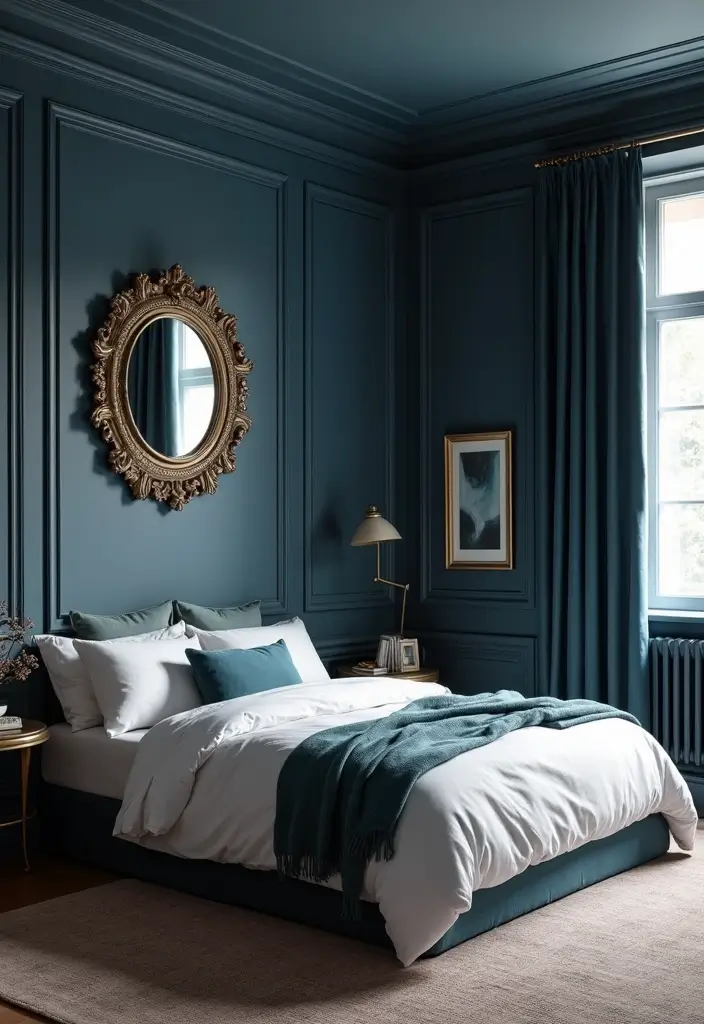 30 Midnight Blue Bedroom Ideas That Feel Bold and Sophisticated - 25. Midnight Blue Mirrors