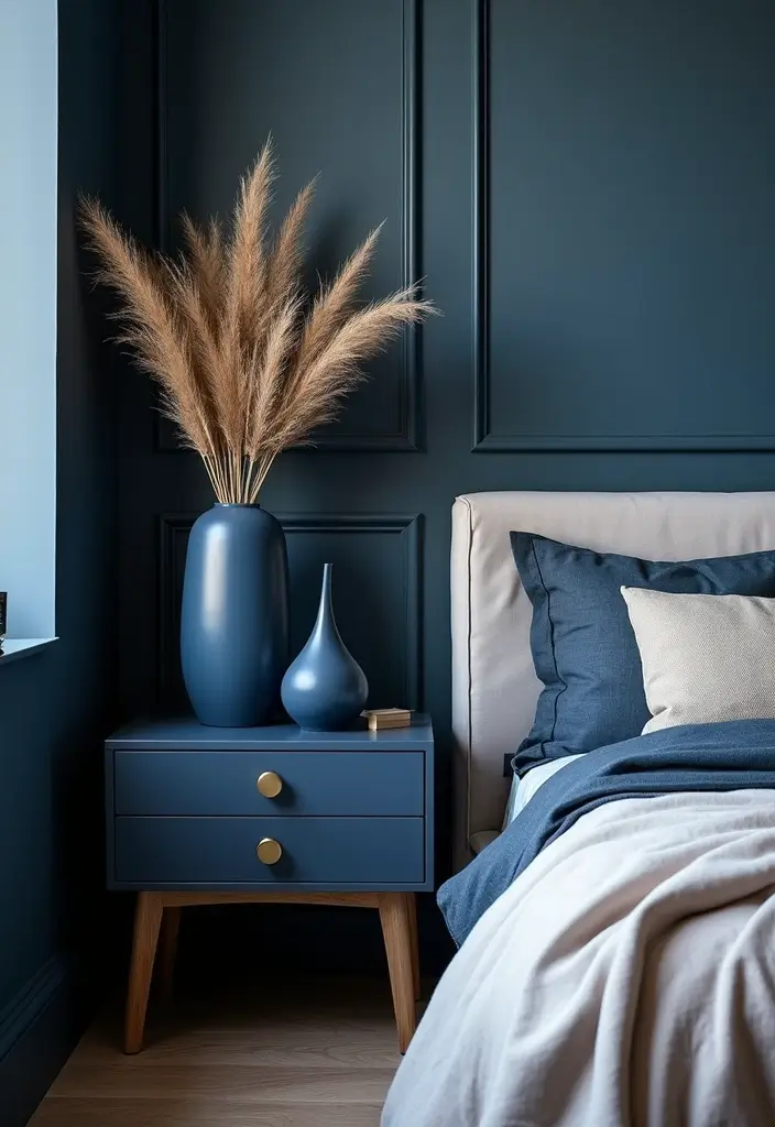 30 Midnight Blue Bedroom Ideas That Feel Bold and Sophisticated - 26. Midnight Blue Table Decor