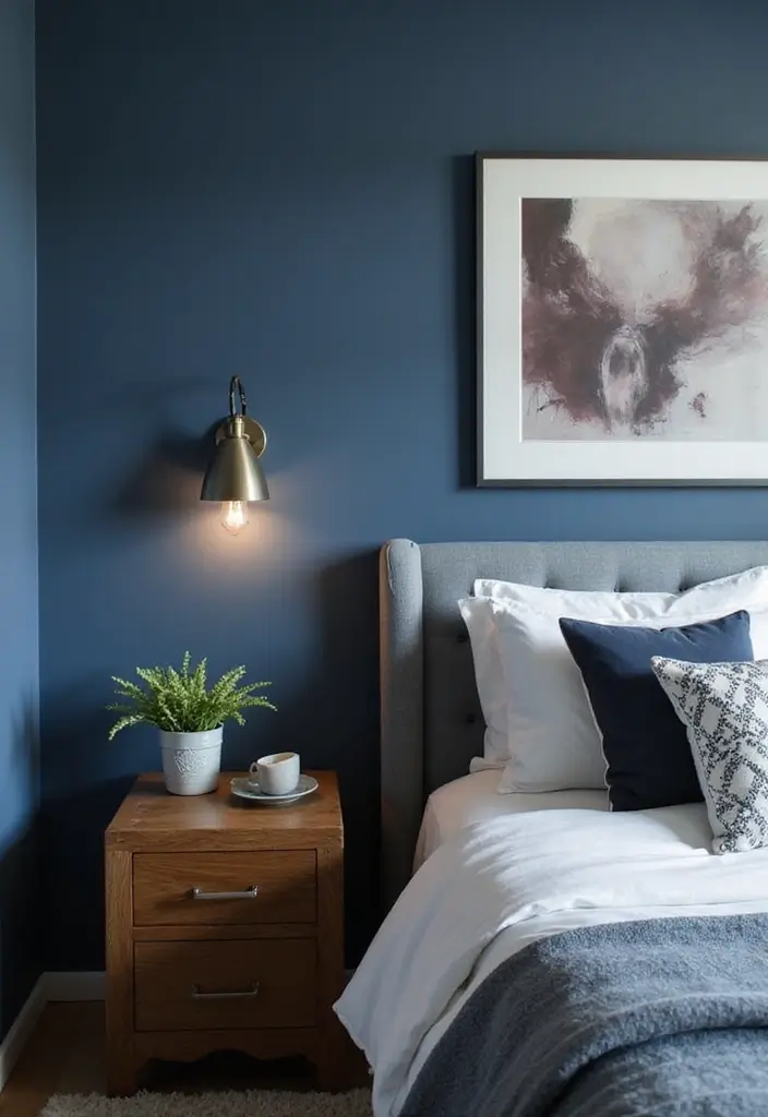 30 Midnight Blue Bedroom Ideas That Feel Bold and Sophisticated - 29. Midnight Blue Wall Sconces