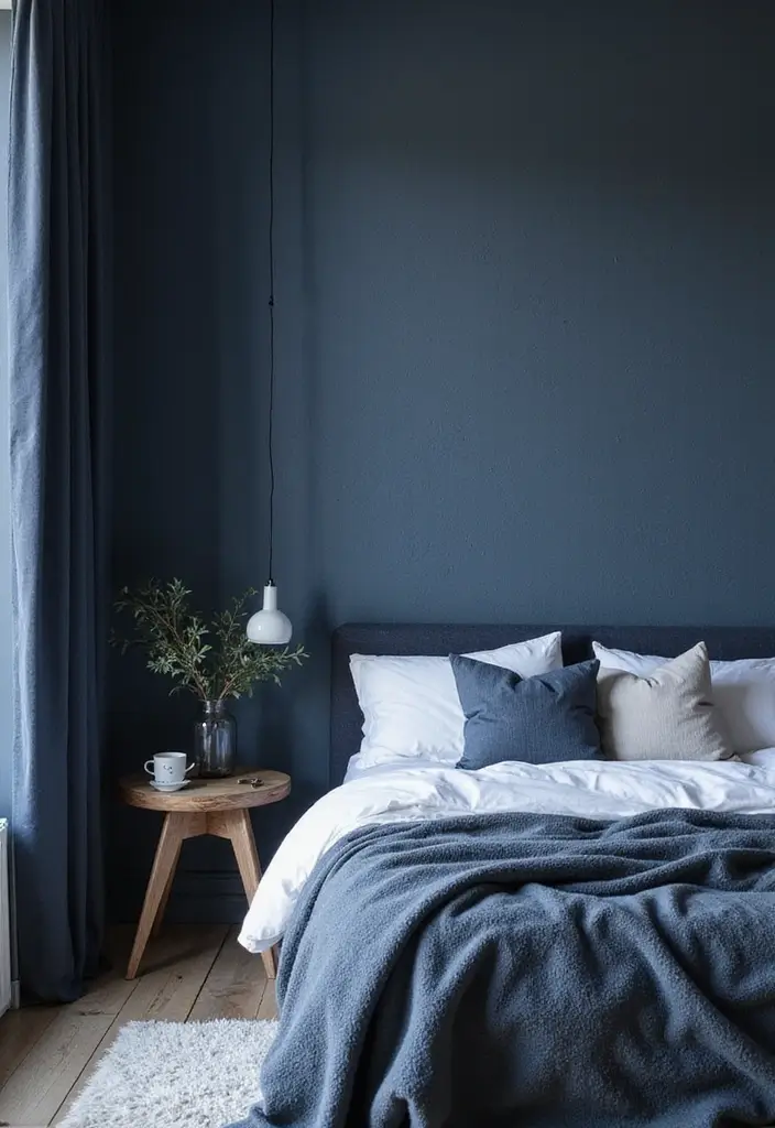 30 Midnight Blue Bedroom Ideas That Feel Bold and Sophisticated - 8. Textured Wallpaper in Midnight Blue