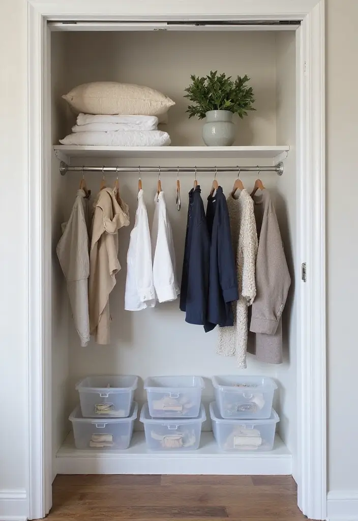 30 Minimalist Small Bedroom Ideas That Look Airy & Organized - 14. Simplified Closet Organization