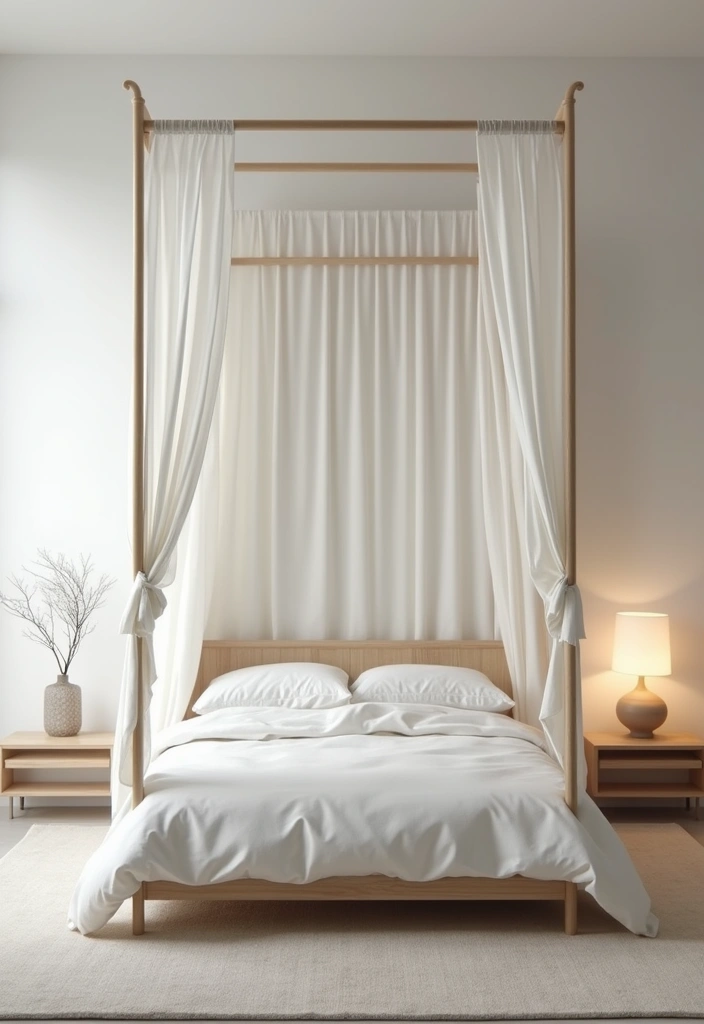 30 Minimalist Small Bedroom Ideas That Look Airy & Organized - 20. Elegant Canopy Bed