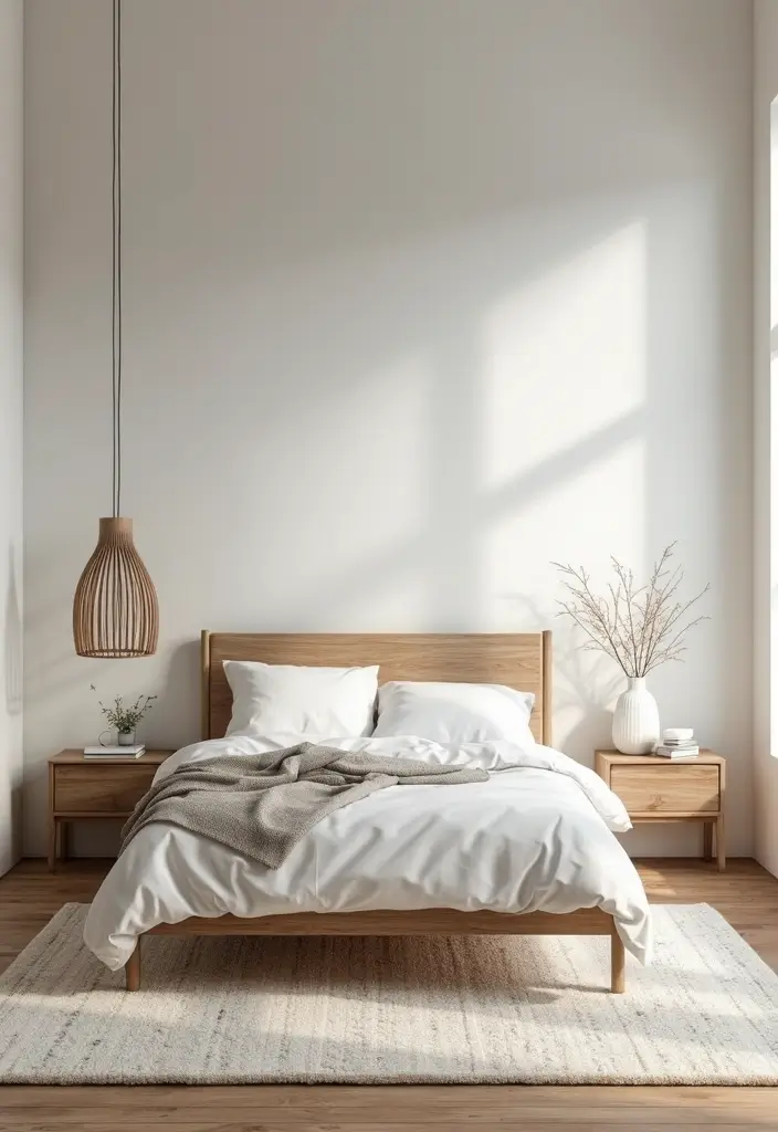 30 Minimalist Small Bedroom Ideas That Look Airy & Organized - 23. Use Area Rugs Strategically