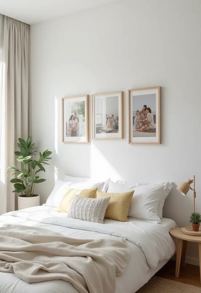 30 Minimalist Small Bedroom Ideas That Look Airy & Organized - 30. Personalize with Family Photos