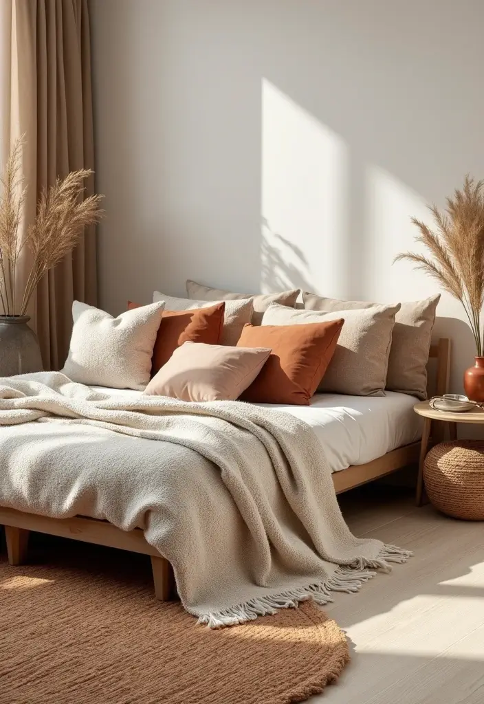 30 Minimalist Small Bedroom Ideas That Look Airy & Organized - 7. Textured Fabrics