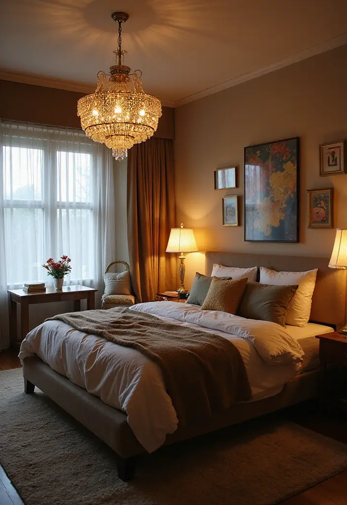 30 Modern Victorian Bedroom Ideas That Blend Old and New Perfectly - 22. Embracing Eclectic Lighting