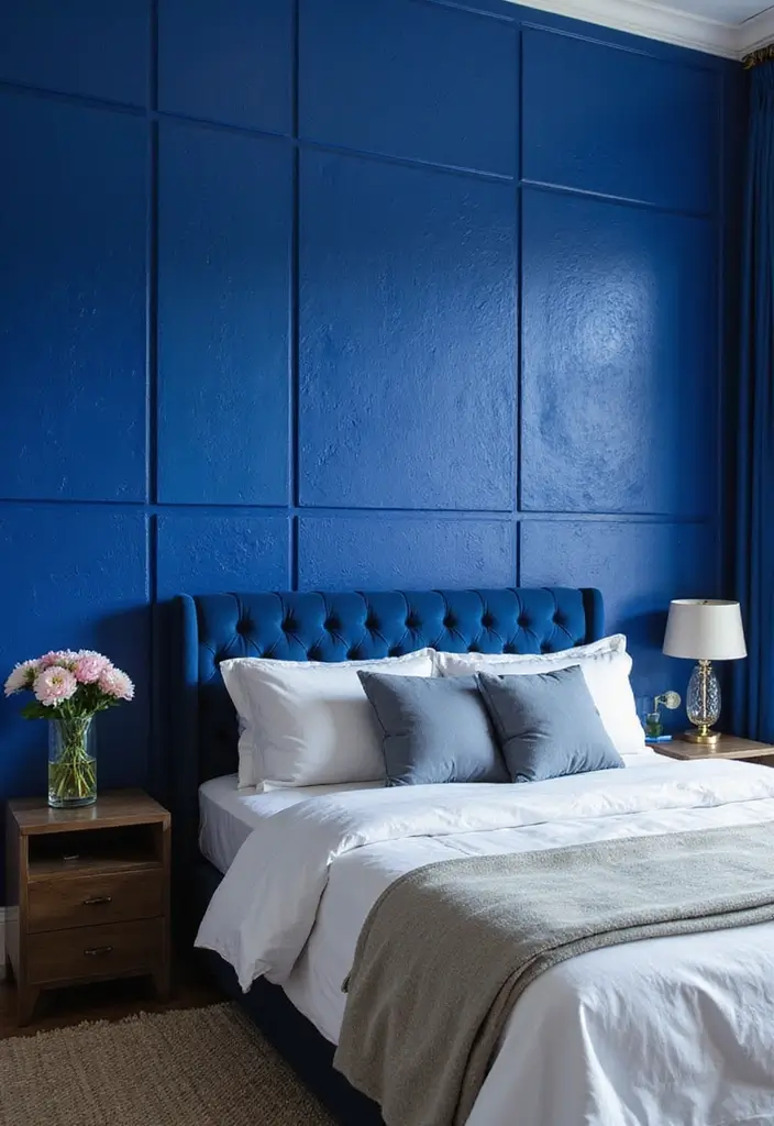 30 Royal Blue Room Ideas Bedroom That Feel Elegant & Relaxing - 11. Textured Wall Panels