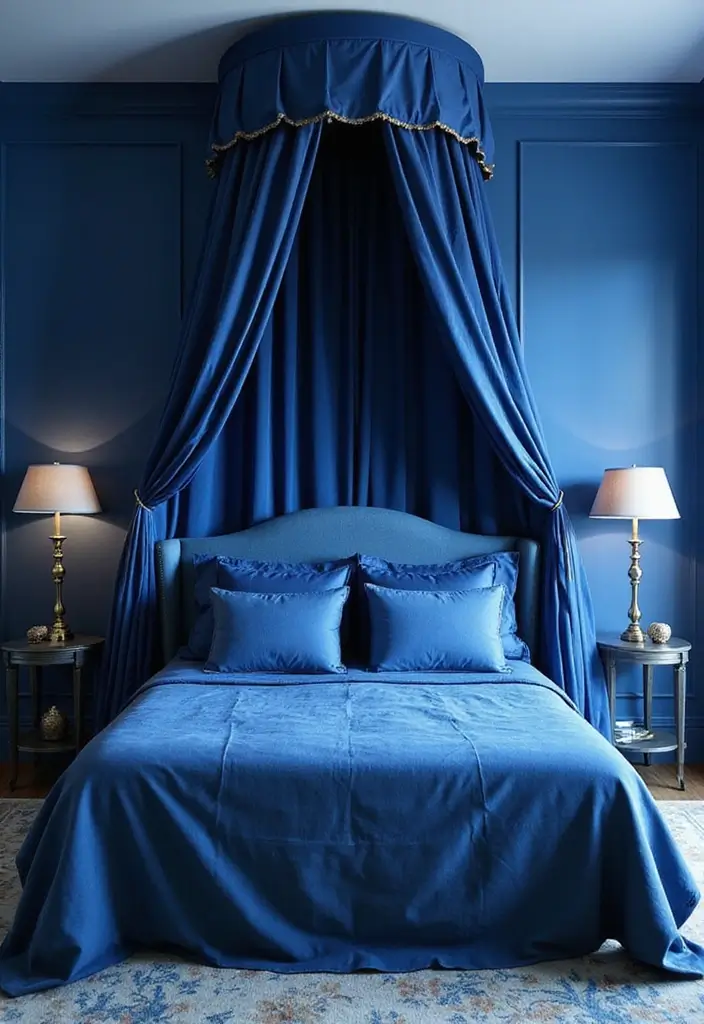 30 Royal Blue Room Ideas Bedroom That Feel Elegant & Relaxing - 16. Elegant Bed Canopies