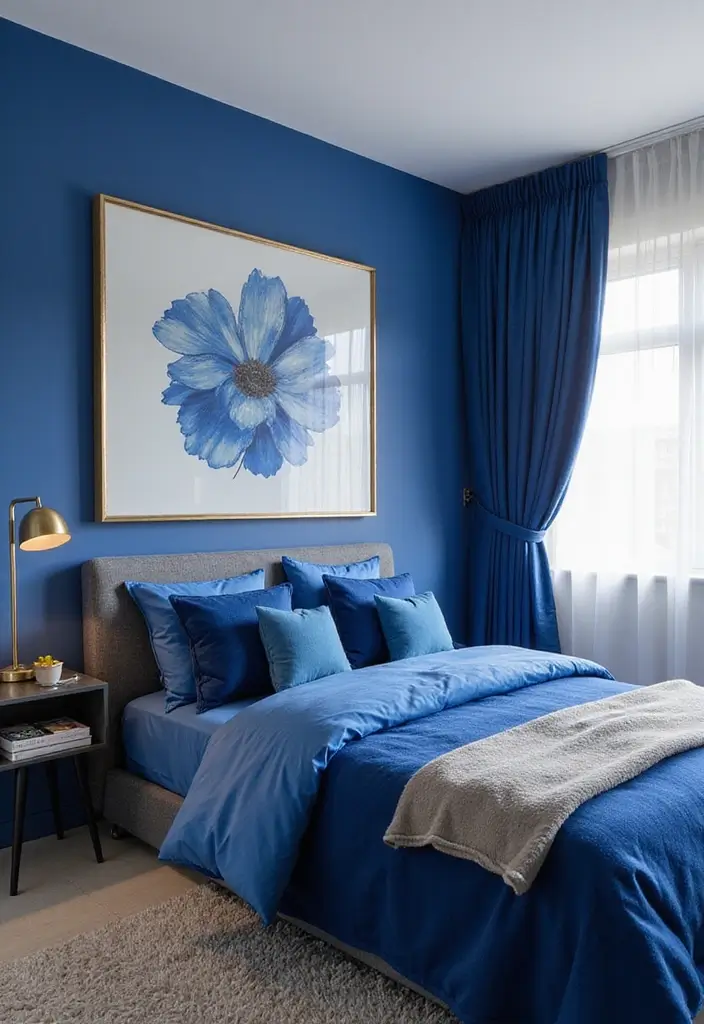 30 Royal Blue Room Ideas Bedroom That Feel Elegant & Relaxing - 17. Custom Art Pieces