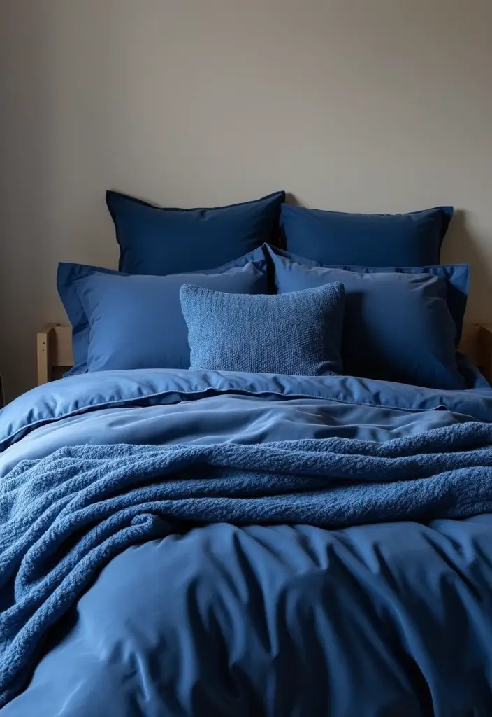 30 Royal Blue Room Ideas Bedroom That Feel Elegant & Relaxing - 2. Luxurious Bedding Combinations