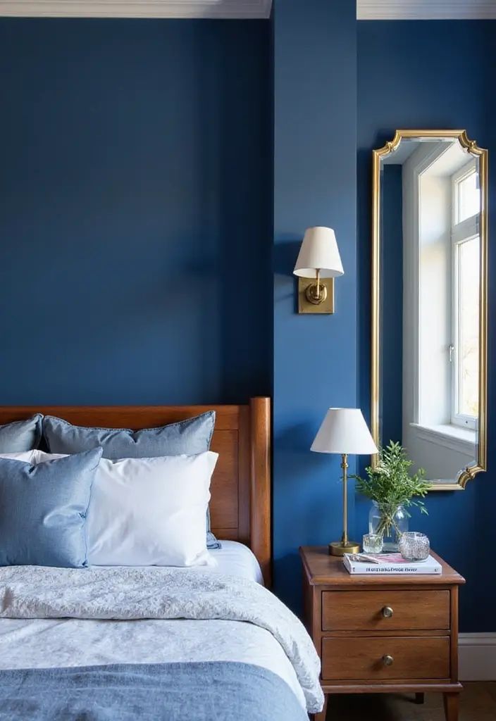 30 Royal Blue Room Ideas Bedroom That Feel Elegant & Relaxing - 20. Elegant Mirrors