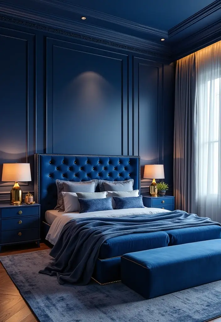 30 Royal Blue Room Ideas Bedroom That Feel Elegant & Relaxing - 4. Blue and Gold Color Palette