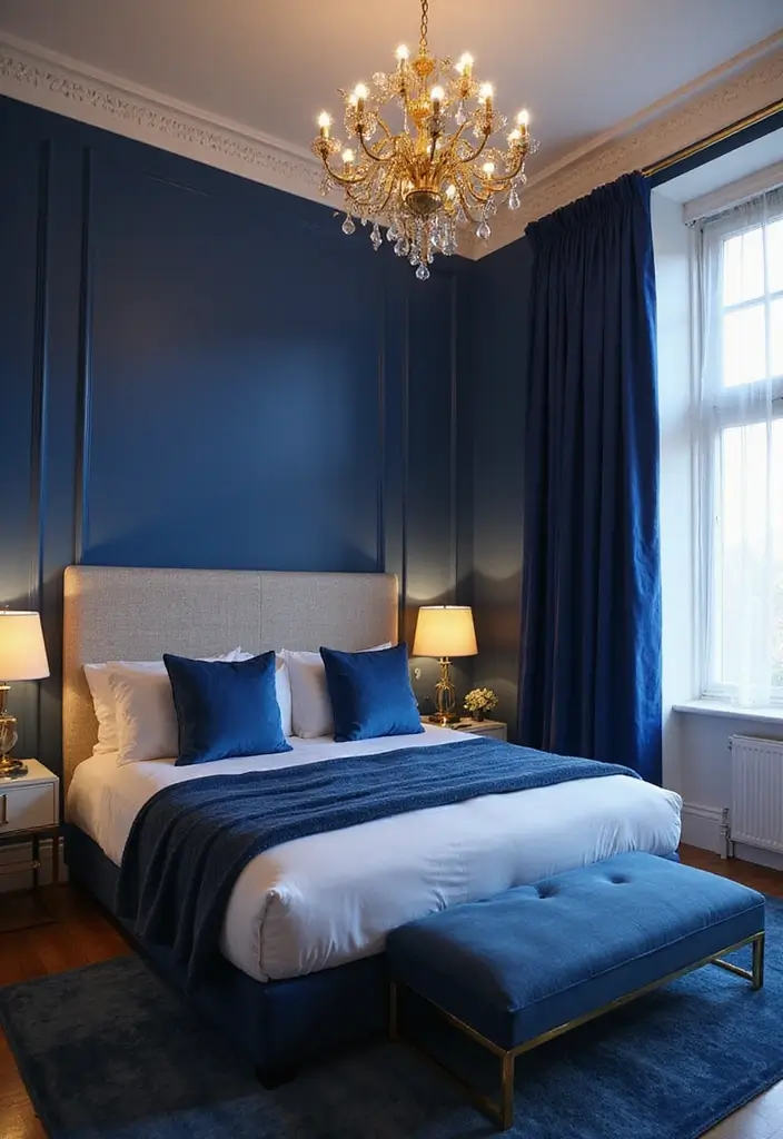 30 Royal Blue Room Ideas Bedroom That Feel Elegant & Relaxing - 5. Layered Lighting