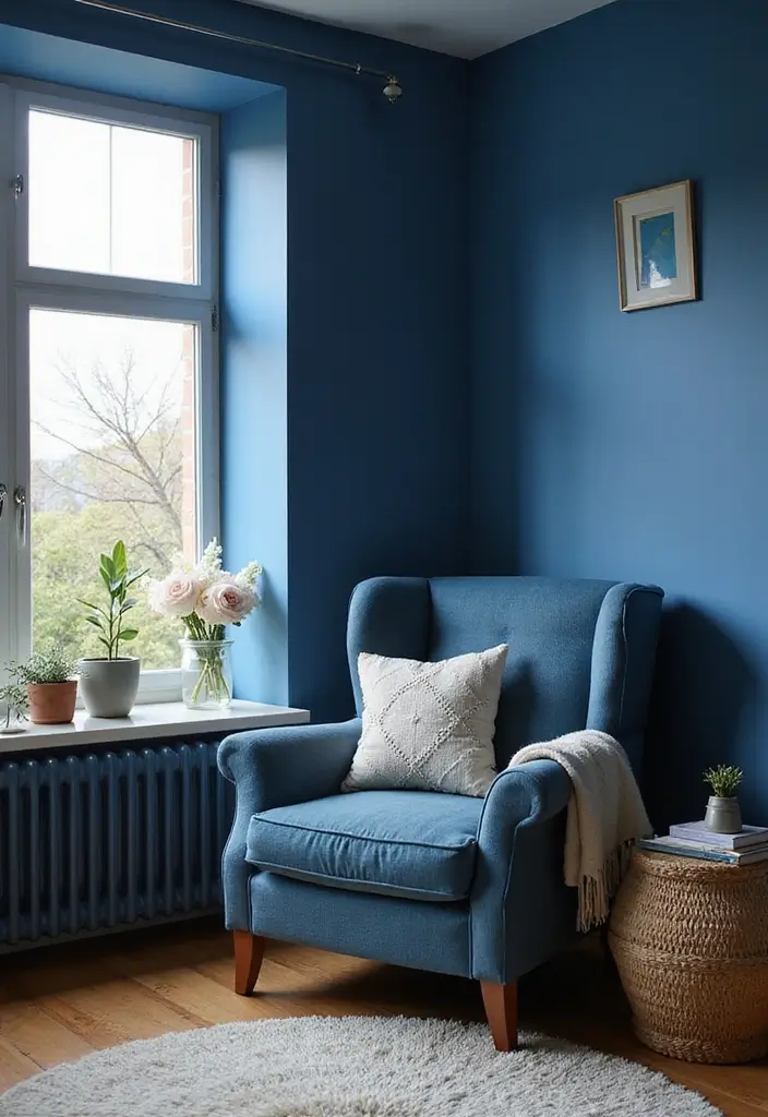 30 Royal Blue Room Ideas Bedroom That Feel Elegant & Relaxing - 8. Cozy Reading Nook