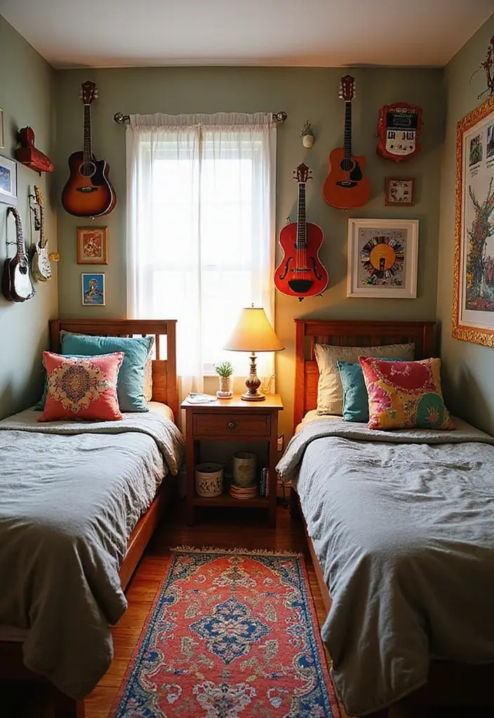 30 Twin Bedroom Ideas for Boys That Are Fun & Functional - 11. Musical Inspiration