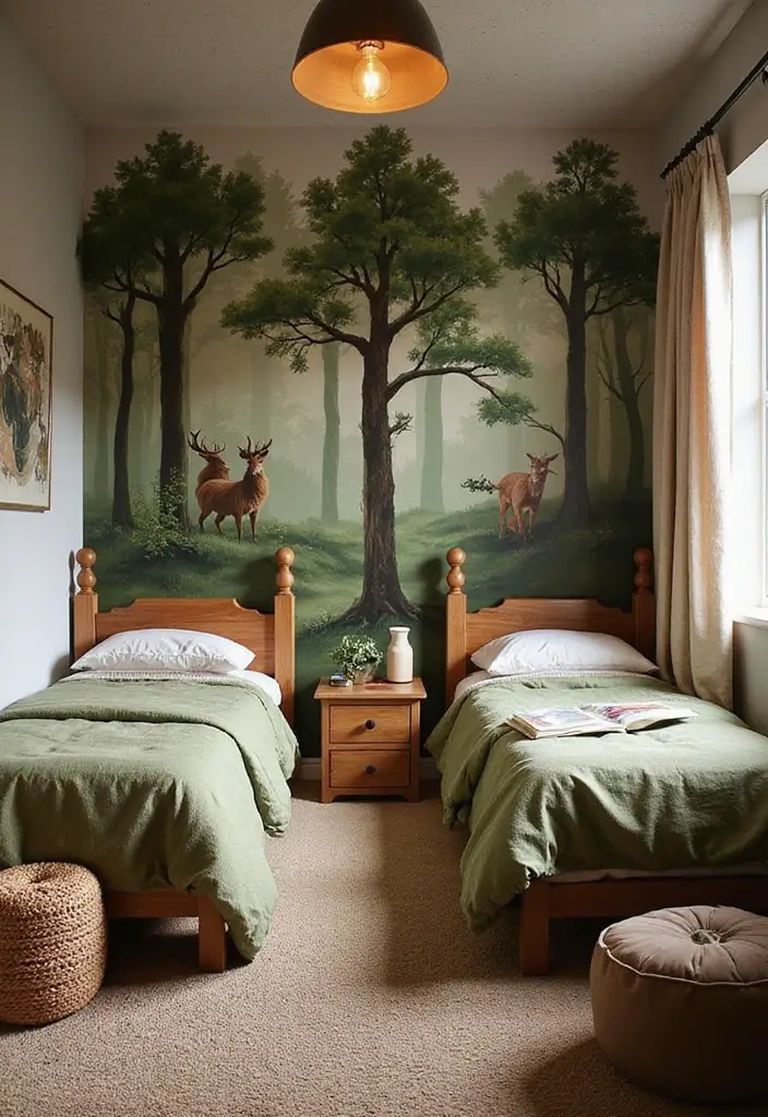 30 Twin Bedroom Ideas for Boys That Are Fun & Functional - 5. Magical Forest Fantasy
