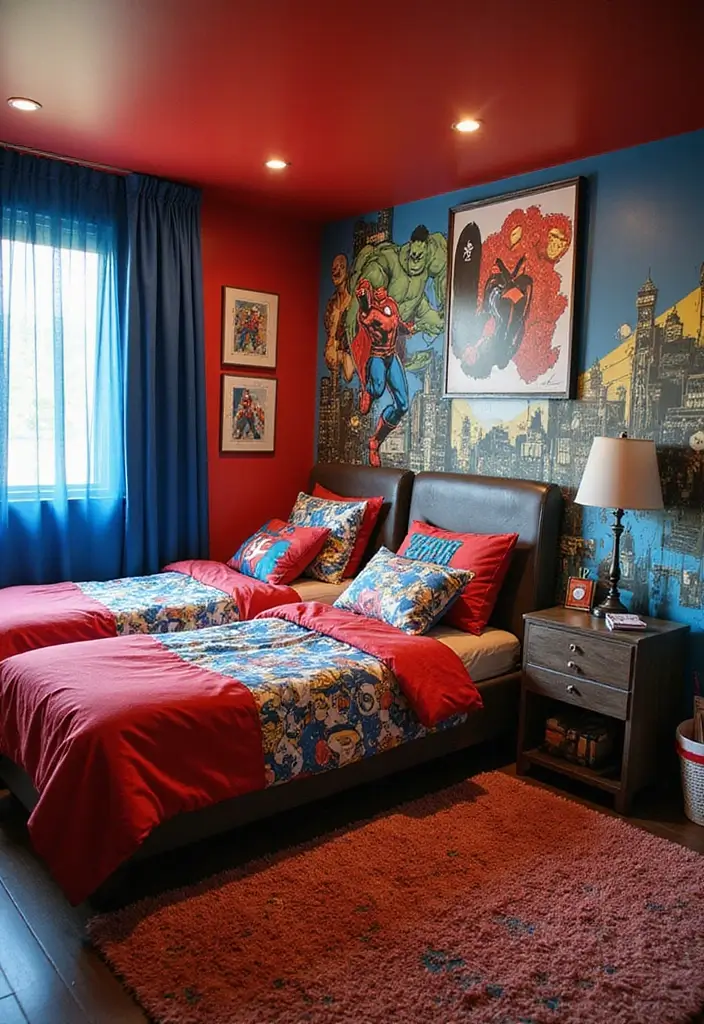 30 Twin Bedroom Ideas for Boys That Are Fun & Functional - 6. Superhero Headquarters