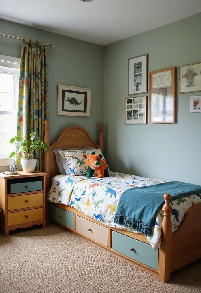 30 Twin Bedroom Ideas for Boys That Are Fun & Functional - 8. Dinosaurs Roam Free