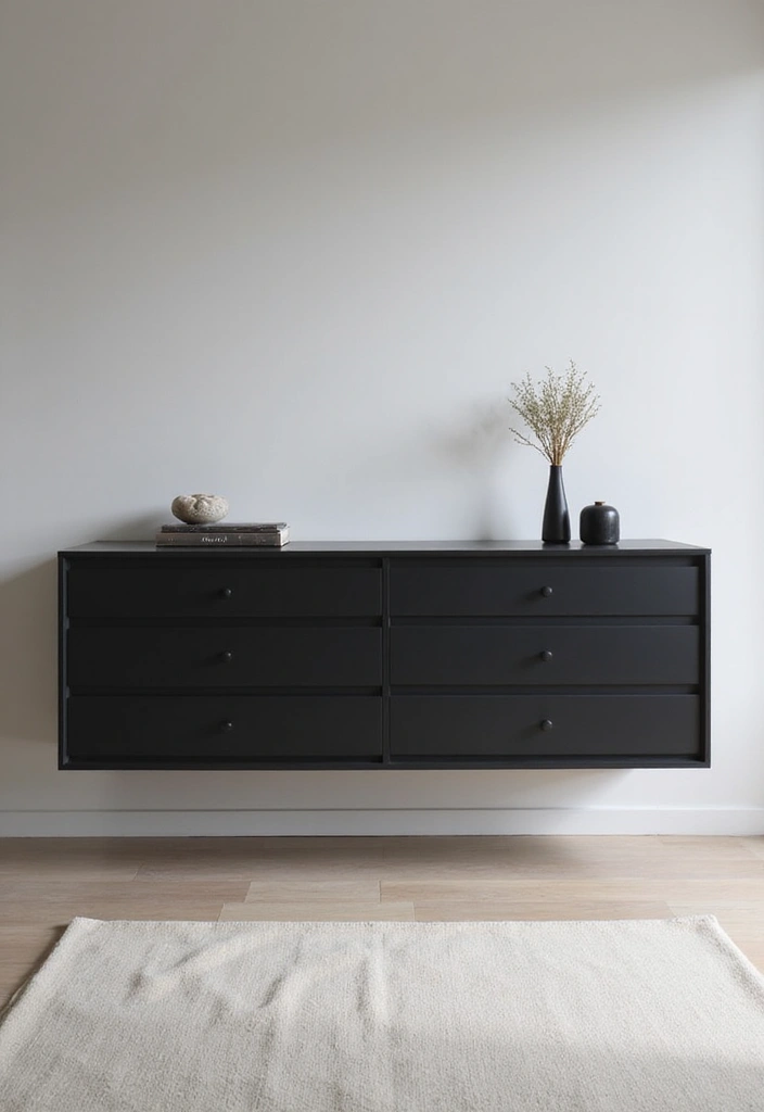 25 Black Dresser Bedroom Ideas That Anchor Any Space - 10. Floating Dresser
