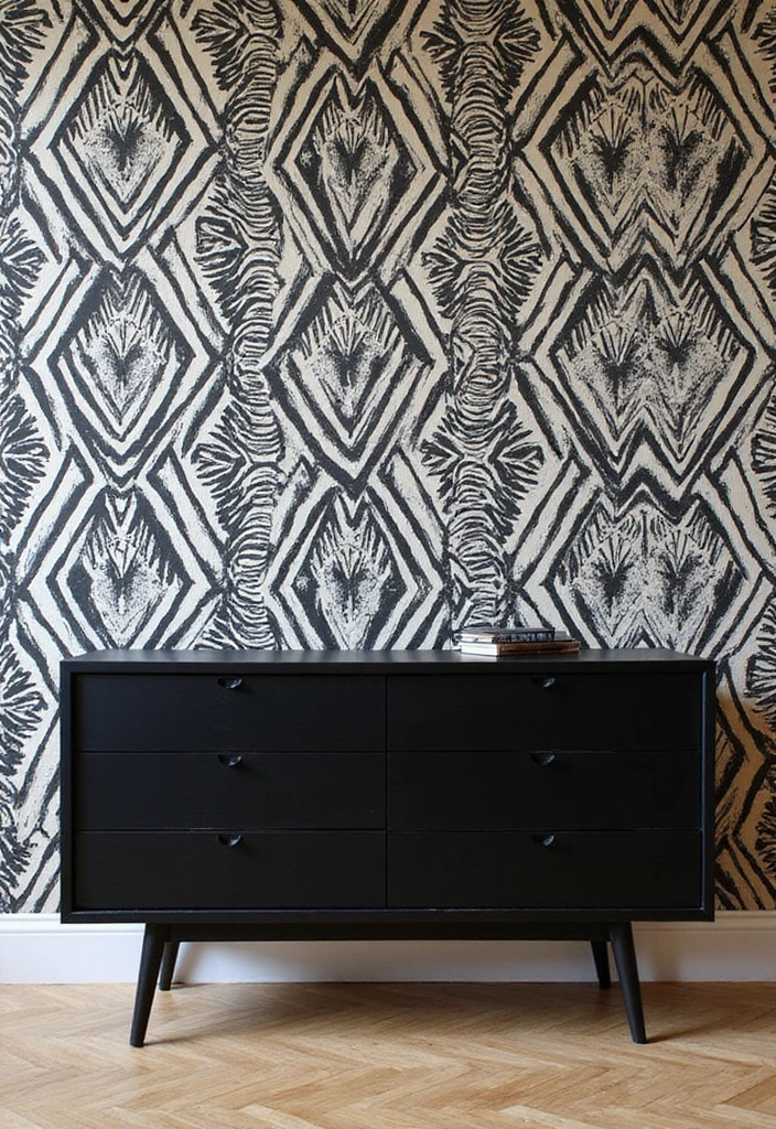 25 Black Dresser Bedroom Ideas That Anchor Any Space - 11. Bold Patterns