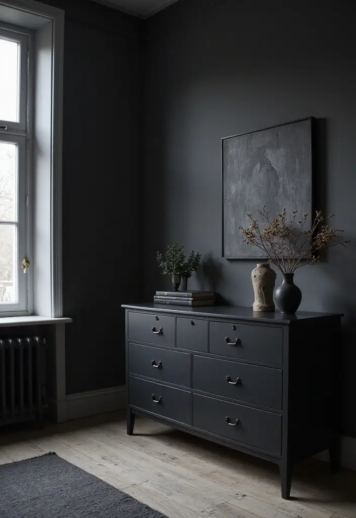 25 Black Dresser Bedroom Ideas That Anchor Any Space - 17. Monochromatic Magic